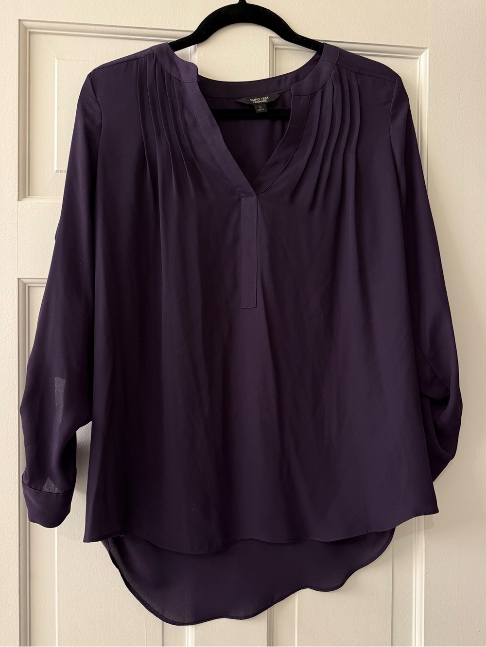 Simply Vera Vera Wang Purple Pleated V-Neck Blouse Size S